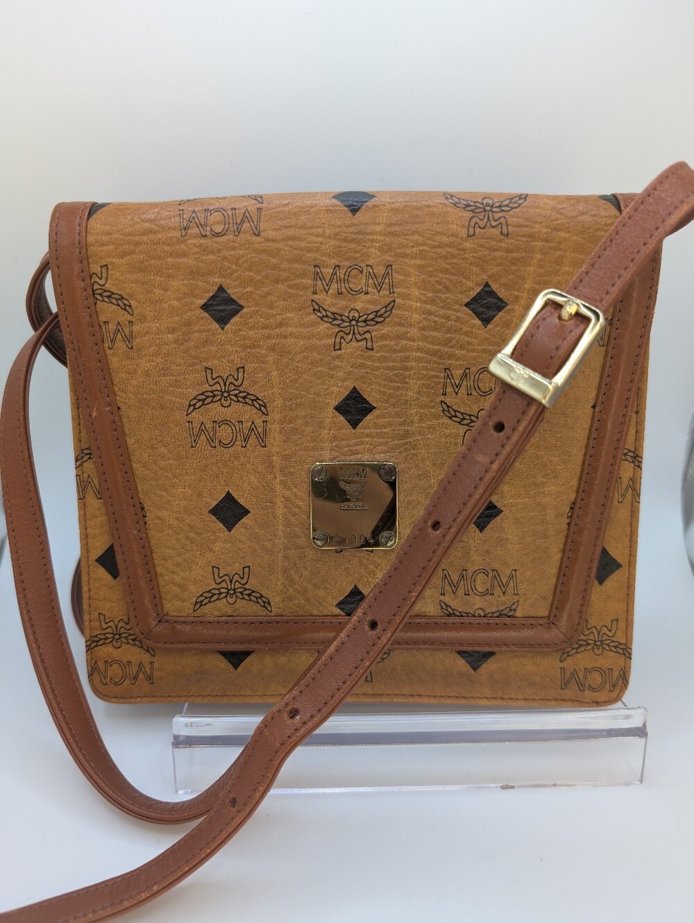 Vintage MCM Cognac Visetos Coated Canvas and Leather Flap Crossbody Bag